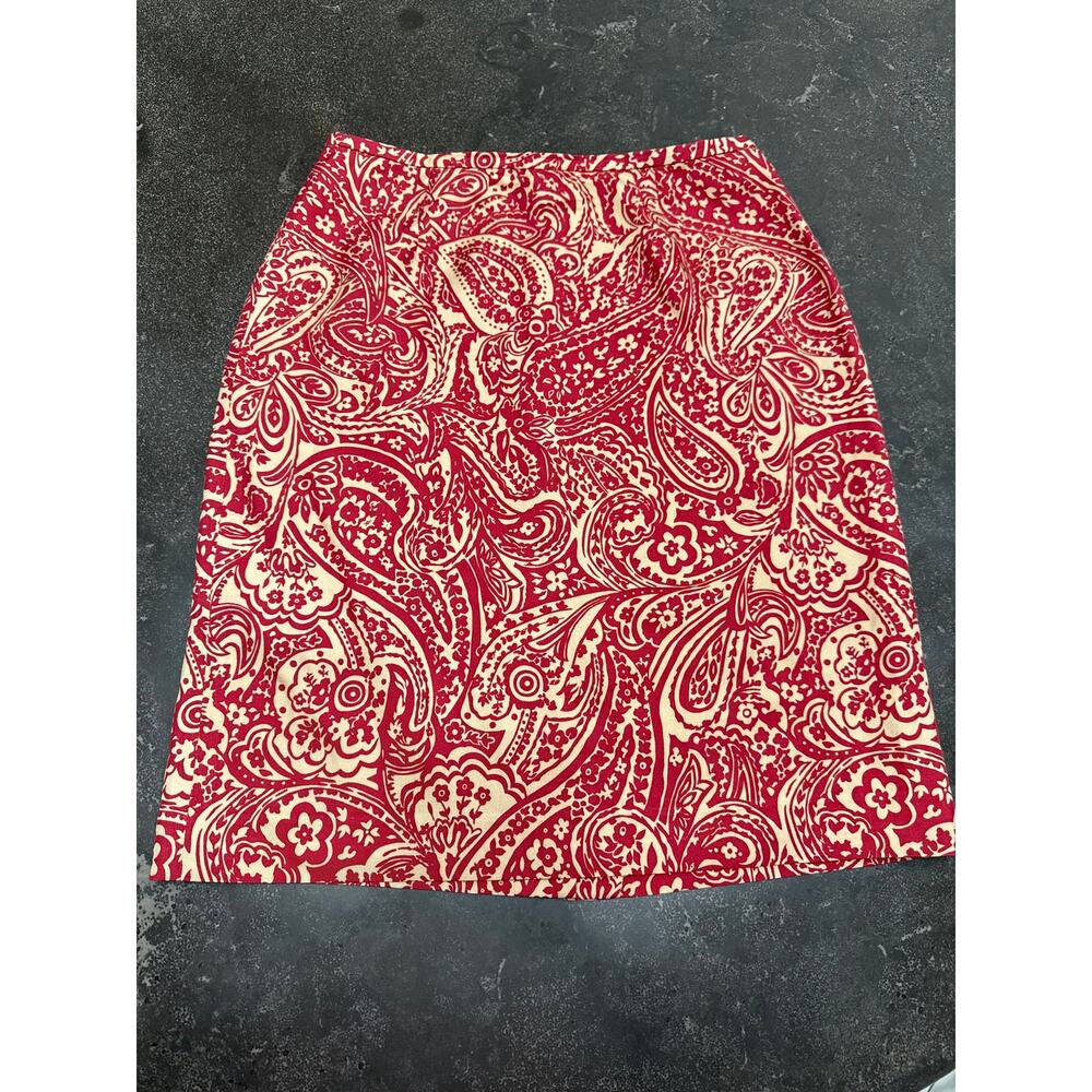 vintage Ann Taylor red and tan paisley silk-wool blend pencil skirt size 6